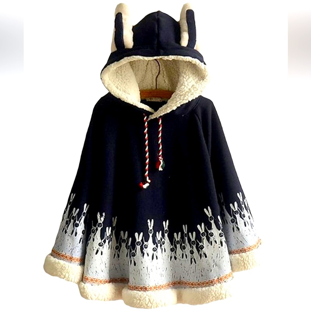 Navy Blue Kids Cape with Bunny Design